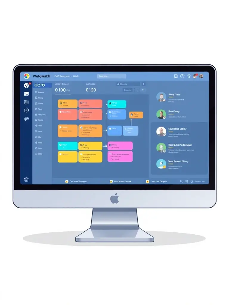 A close-up shot of OCTO's user-friendly interface, highlighting its drag-and-drop workflow builder and AI-powered decision support tools.